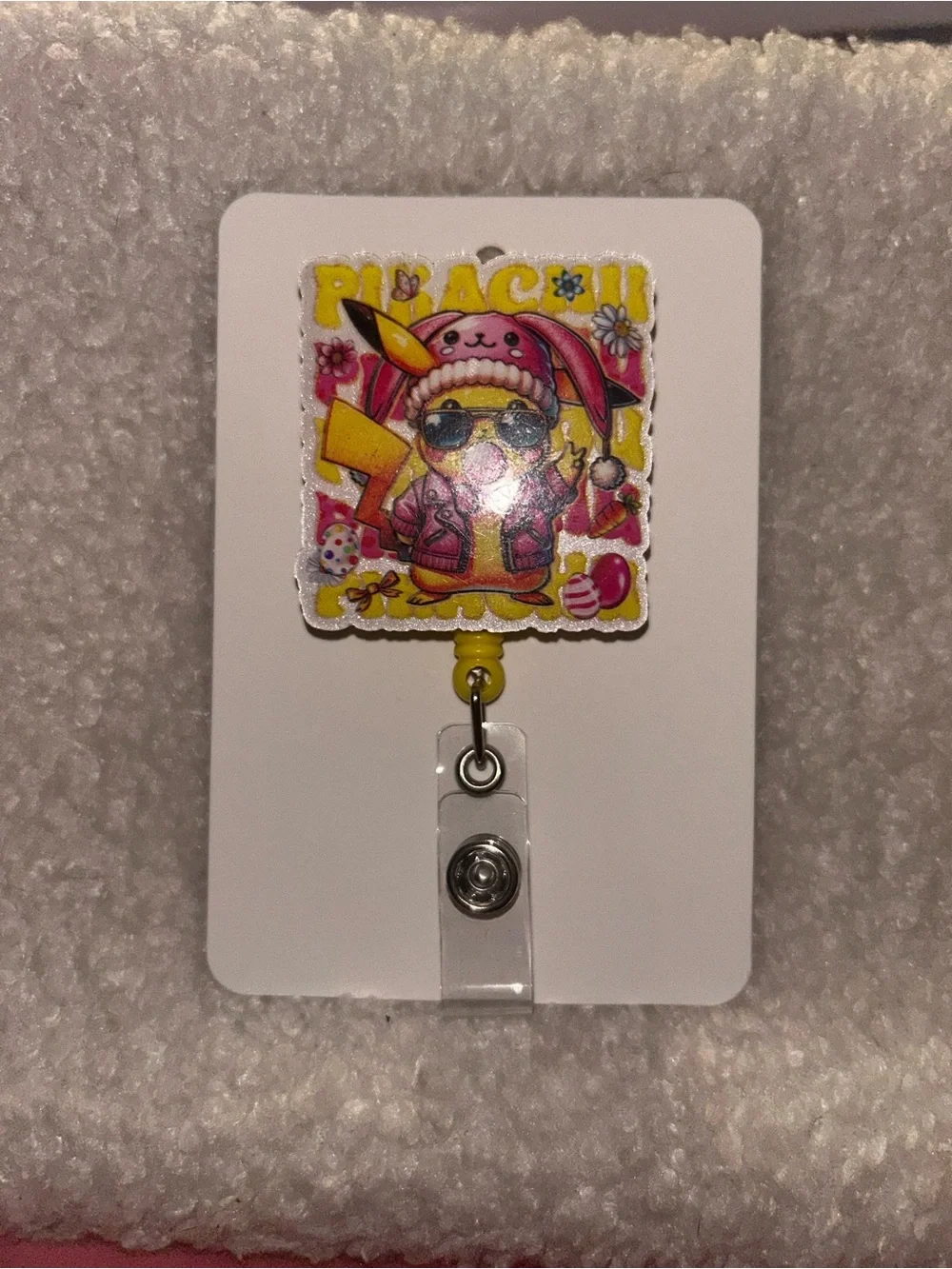 Pikachu Pink & Yellow Badge Reel ID Holder